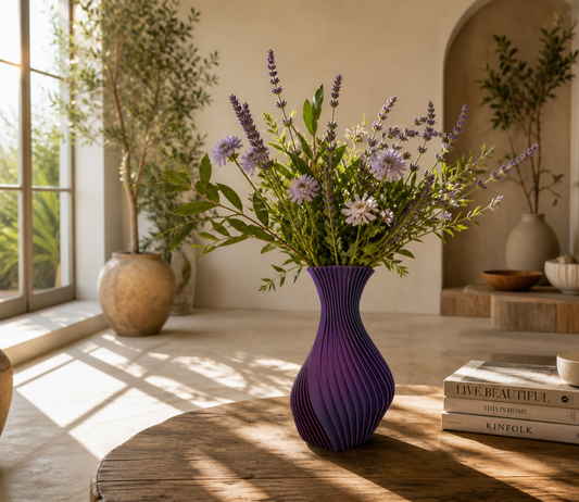 Vaso Cuore stampato in 3D in ambiente soggiorno con i fiori