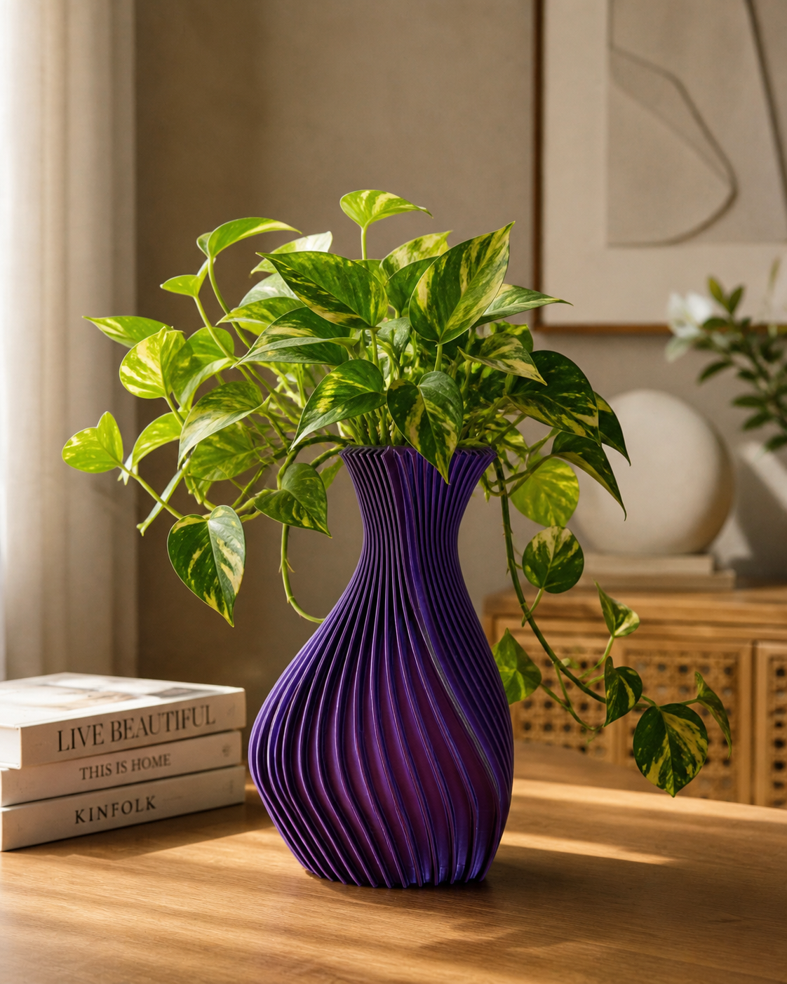Vaso Cuore con la pianta verde vista laterale