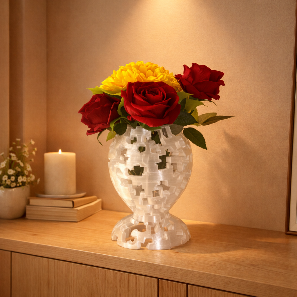 Vaso elegante per fiori in PETG con composizione floreale in ambiente casa