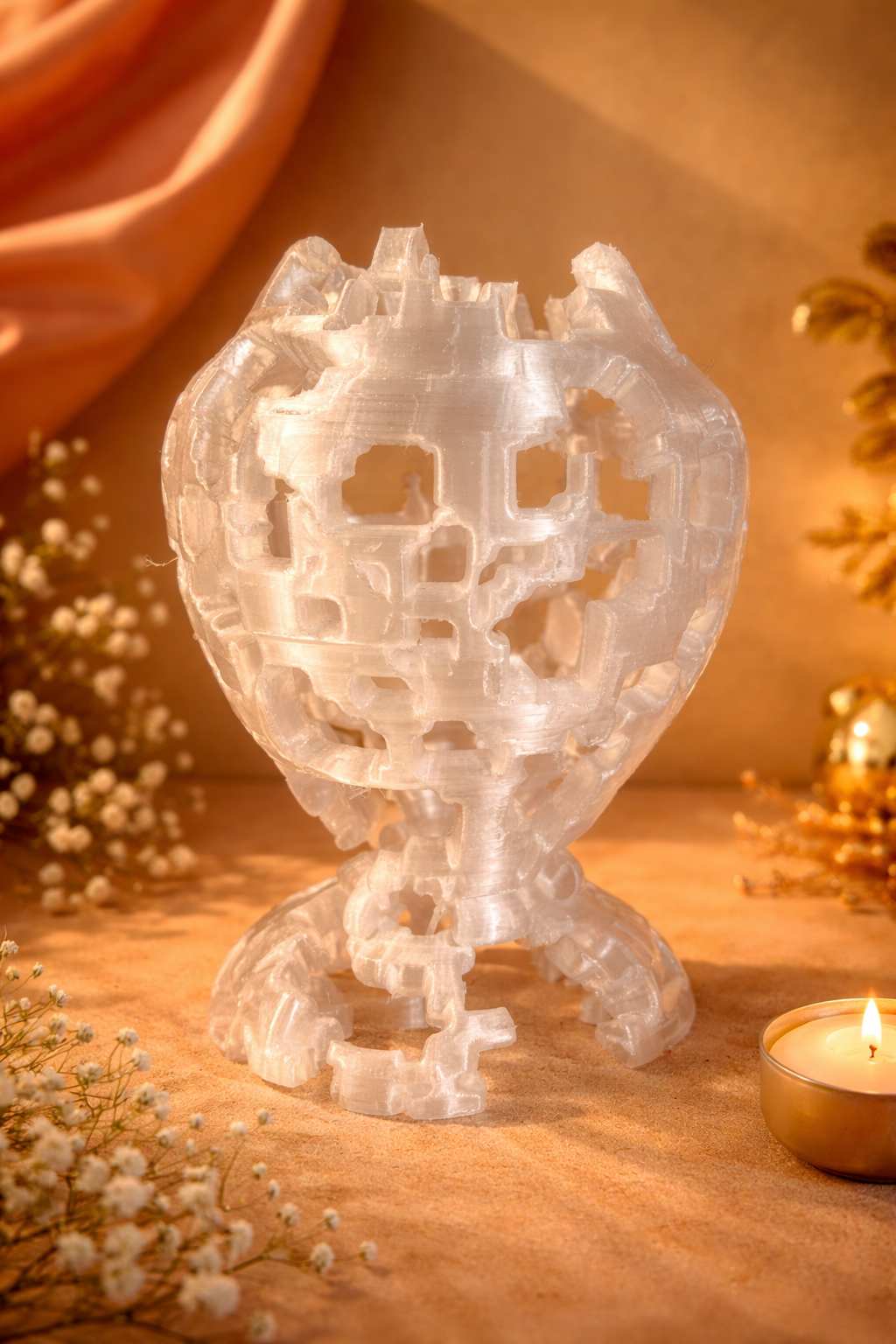 Dettaglio del vaso Voronoi a forma di pesce orata in materiale PETG