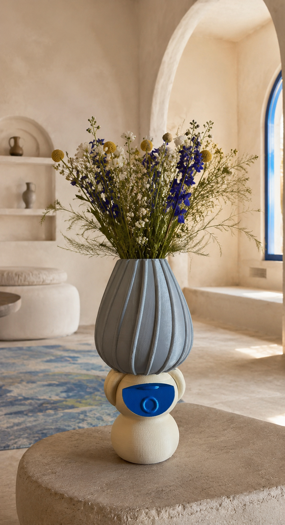 Vaso decorativo tribale stampato in 3D, arredo artistico contemporaneo