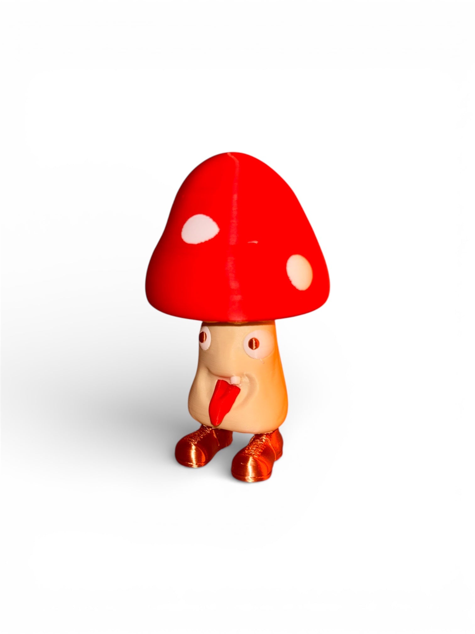 Funghetto Fjoccoloso 3D in PLA – decorazione artigianale stampata in 3D vista frontale su sfondo bianco