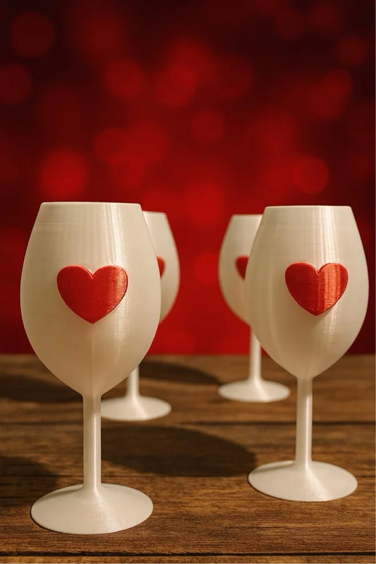 Calici decorativi da aperitivo stampati in 3D, colore bianco con cuore rosso