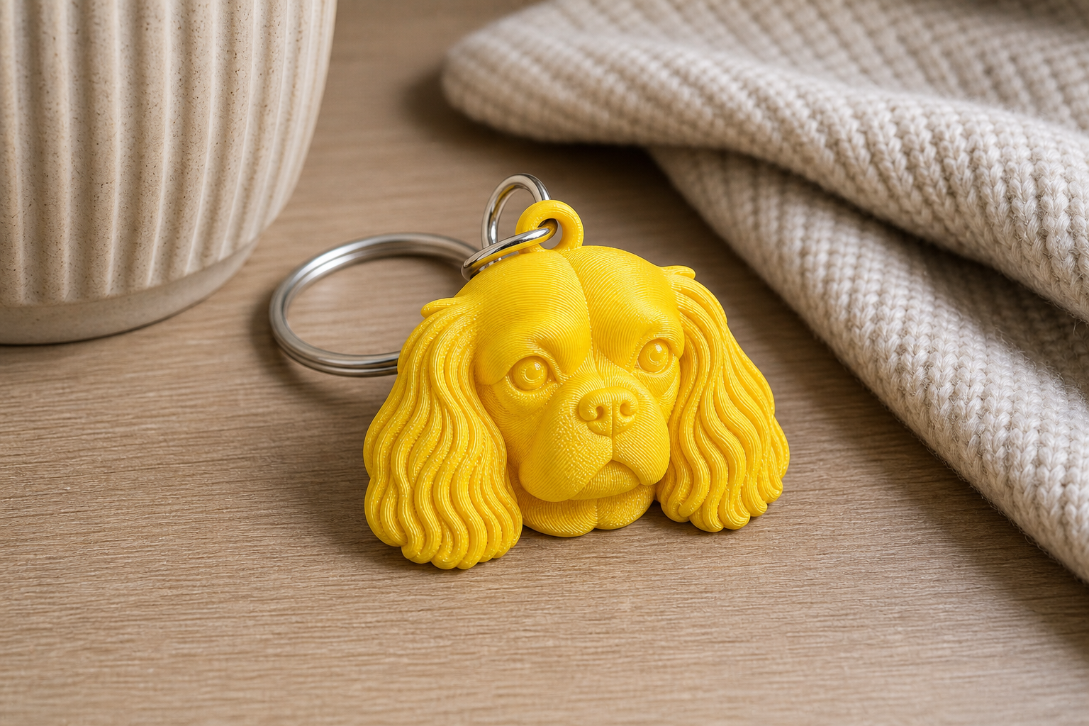Cavalier King Charles 3D Keychain - product image, color: Yellow
