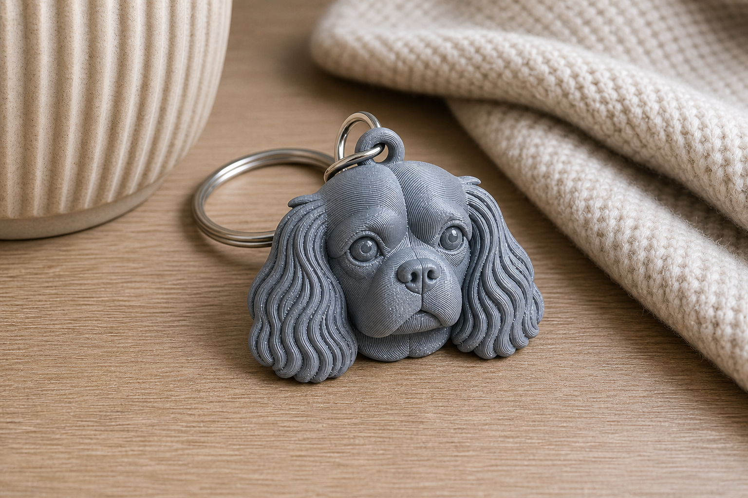 Cavalier King Charles 3D Keychain - product image, color: Gray