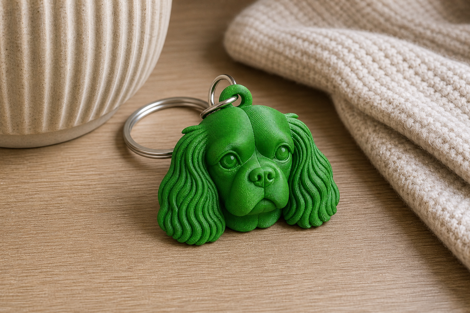 Cavalier King Charles 3D Keychain - product image, color: Green