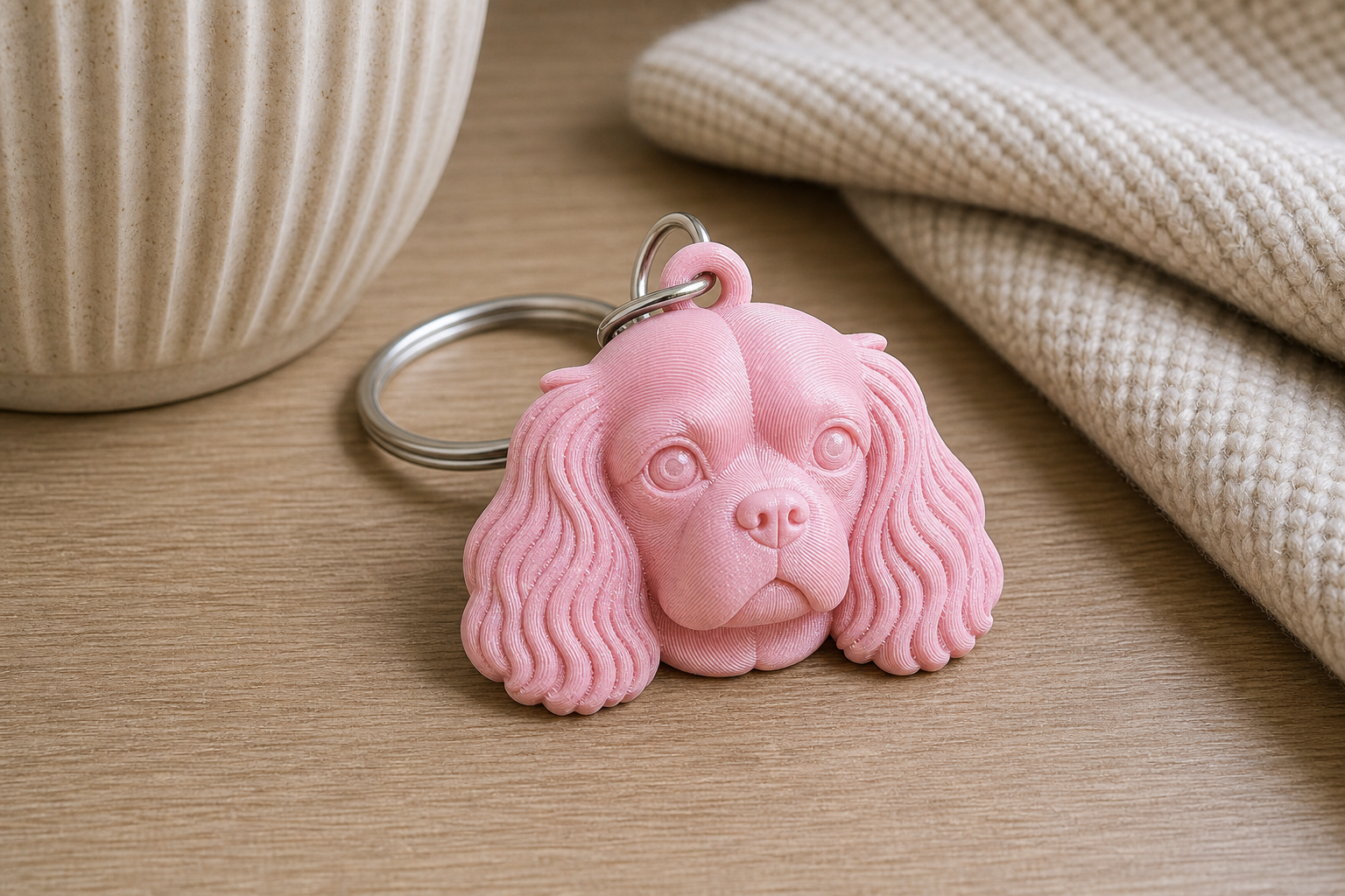Cavalier King Charles 3D Keychain - product image, color: Pink