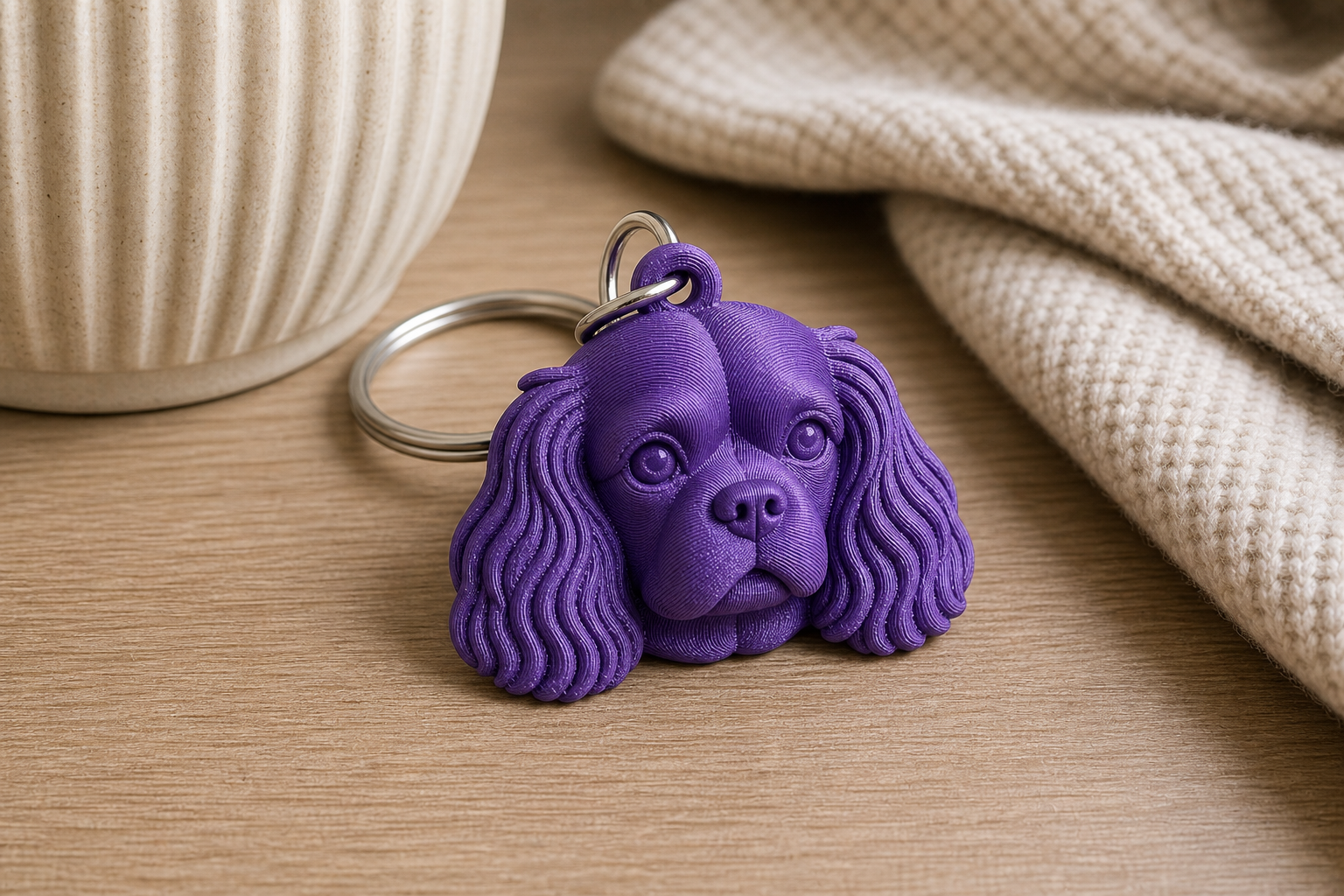 Cavalier King Charles 3D Keychain - product image, color: Purple