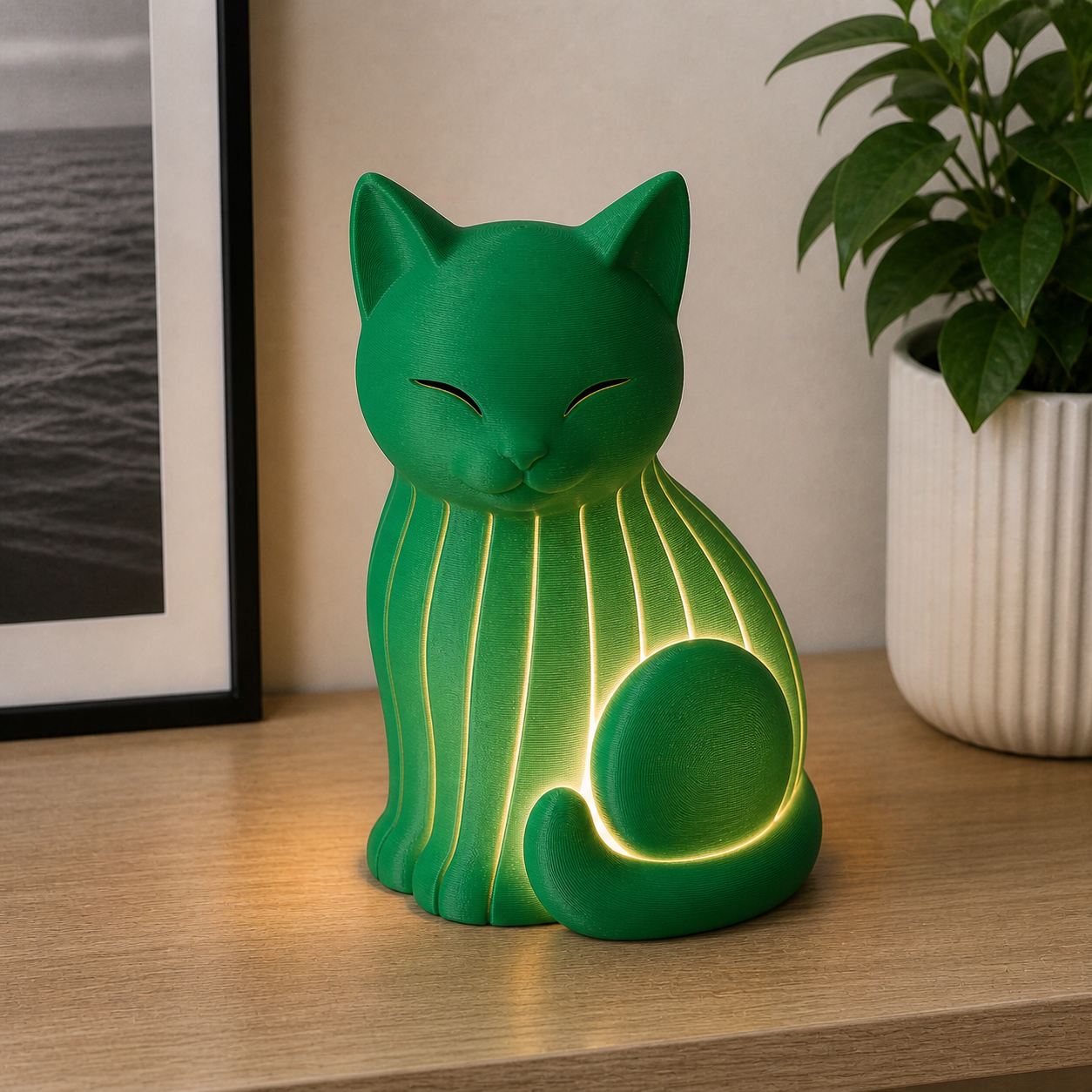 Lampada Gatto 3D – Decorazione Luminosa di Design Artigianale Made in Italy - Color: Green AI [fjoccola-variant-color:Green] [fjoccola-ai:1783019170721]