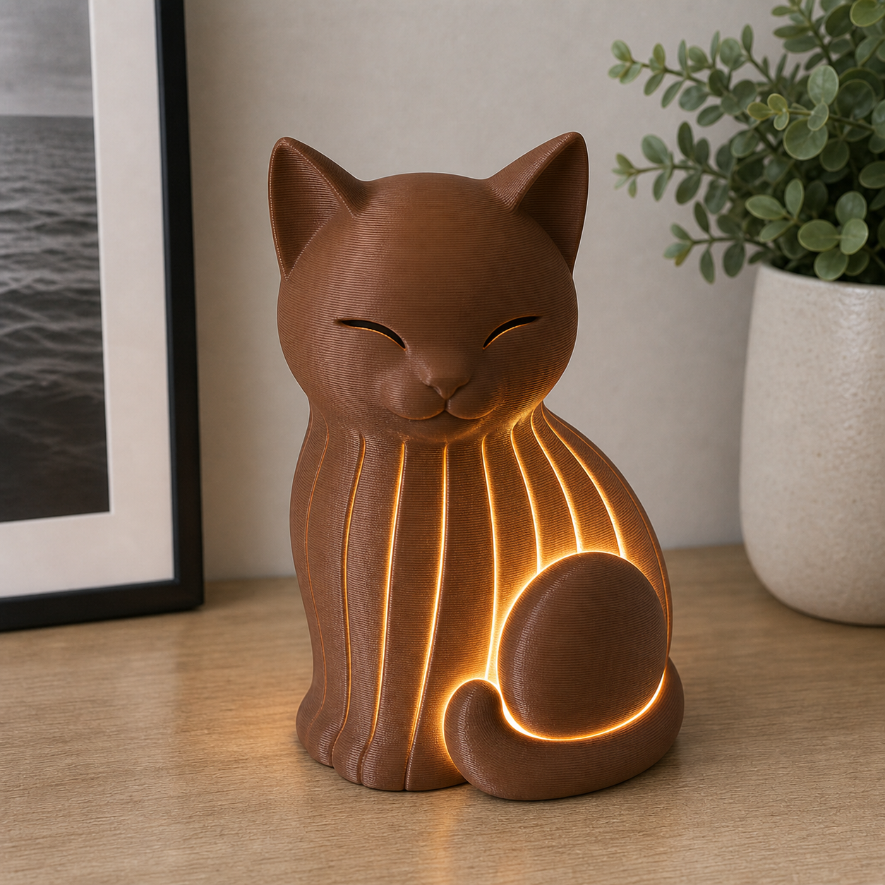 Lampada Gatto 3D – Decorazione Luminosa di Design Artigianale Made in Italy - Color: Marrone AI [fjoccola-variant-color:Marrone] [fjoccola-ai:1783019382683]