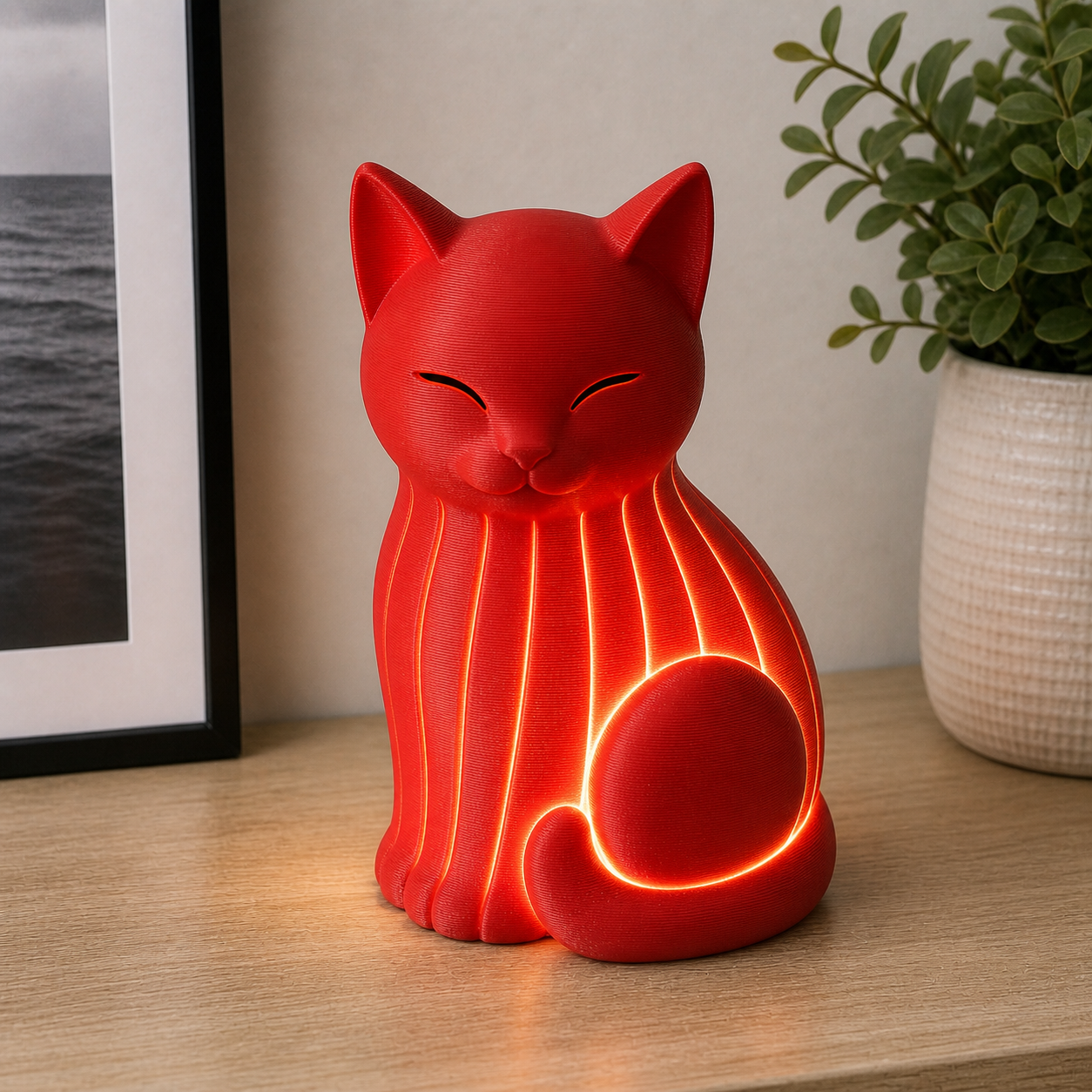 Lampada Gatto 3D – Decorazione Luminosa di Design Artigianale Made in Italy - Color: Red AI [fjoccola-variant-color:Red] [fjoccola-ai:1783019806752]