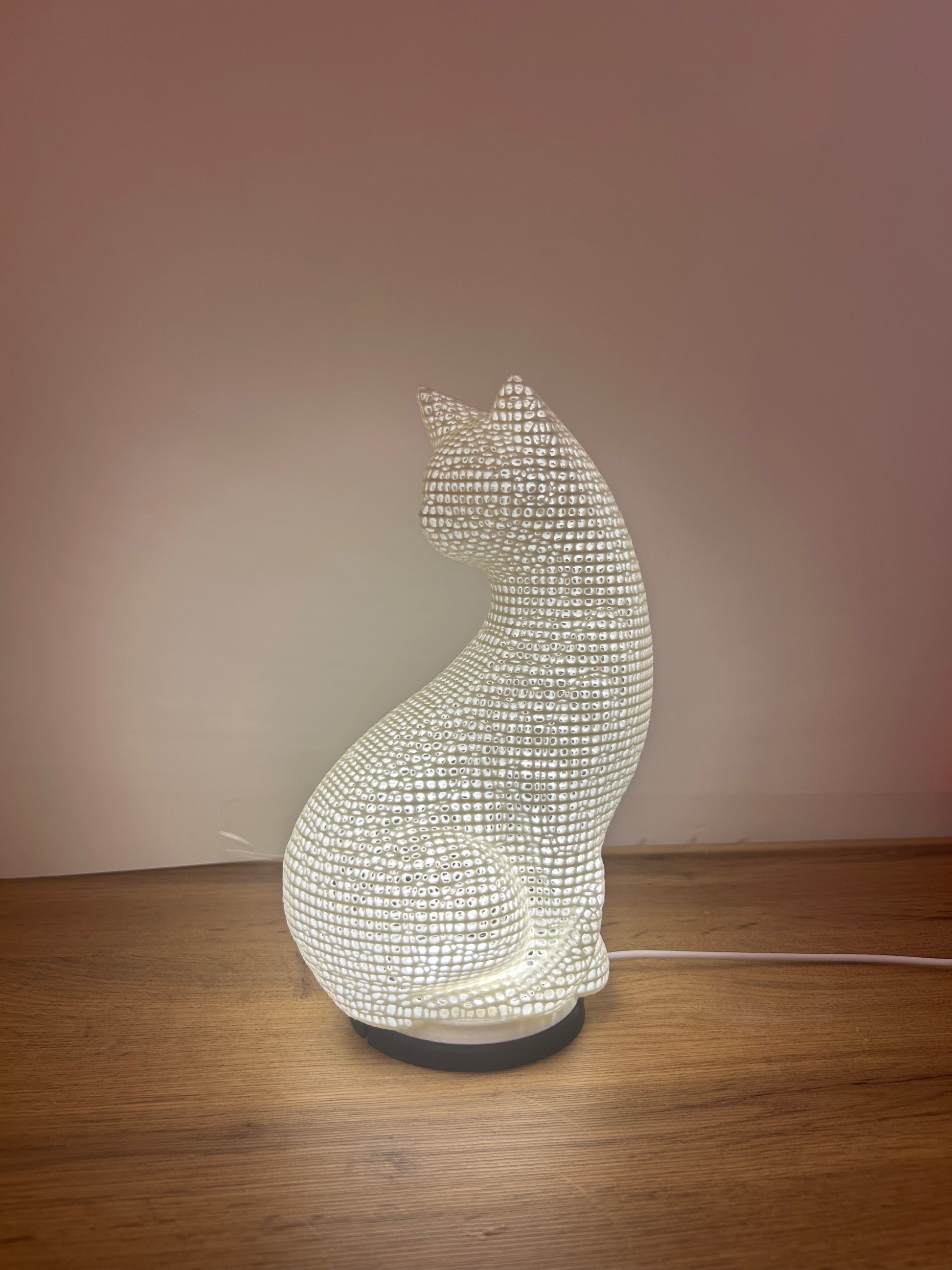 Dettaglio lampada a forma di gatto stampata in 3D in PLA ecologico