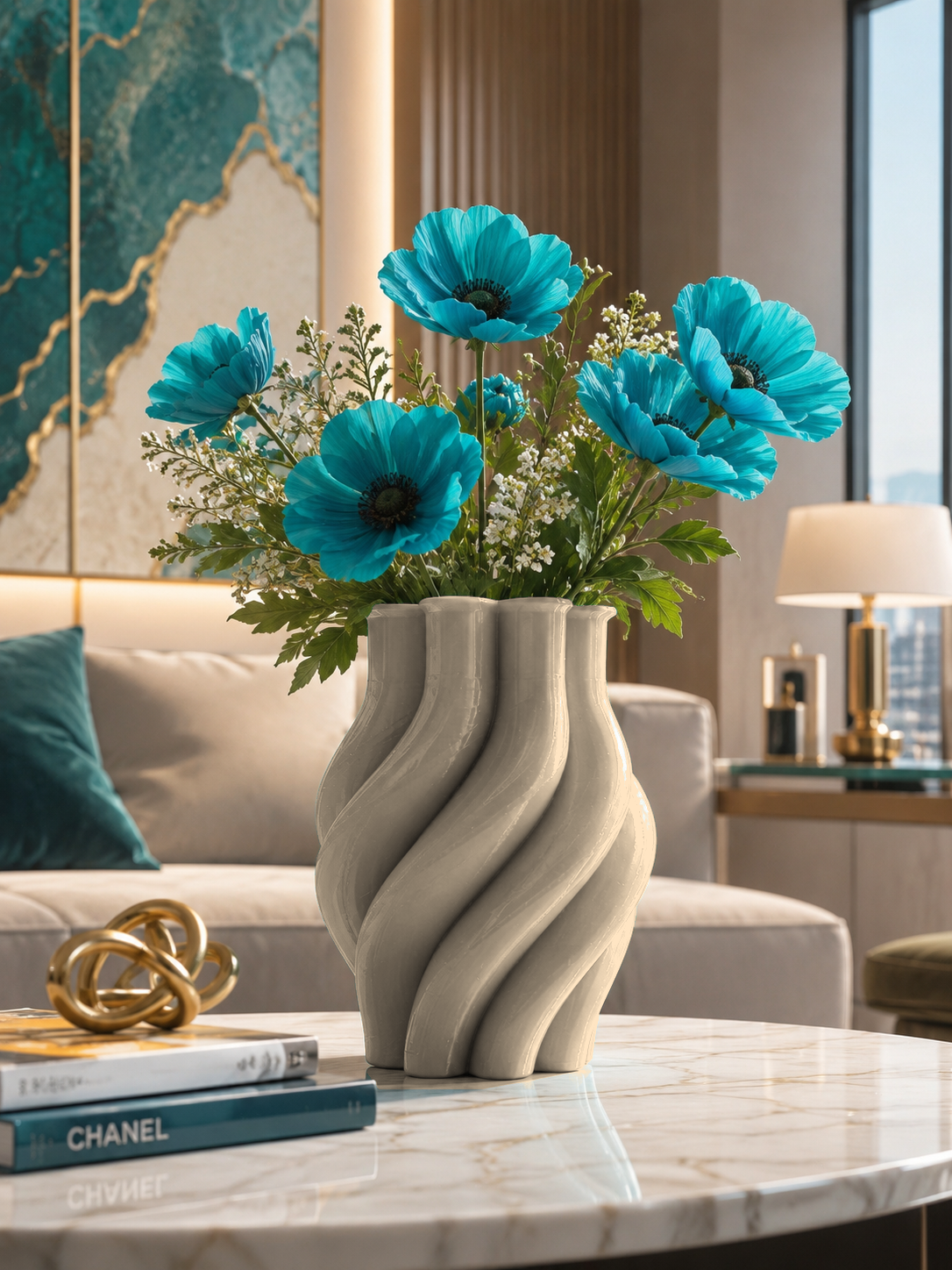 Jarrón Margherita – Jarrón de Diseño Moderno Impreso en 3D para Plantas y Flores | Macetero Decorativo de PETG para Decoración de Lujo del Hogar hecho en Italia - Color: Beige [fjoccola-variant-color:Beige]