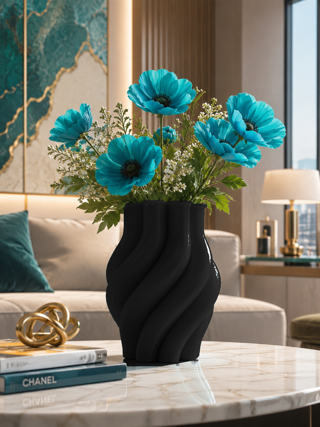 Jarrón Margherita – Jarrón de Diseño Moderno Impreso en 3D para Plantas y Flores | Macetero Decorativo de PETG para Decoración de Lujo del Hogar hecho en Italia - Color: Negro [fjoccola-variant-color:Black]