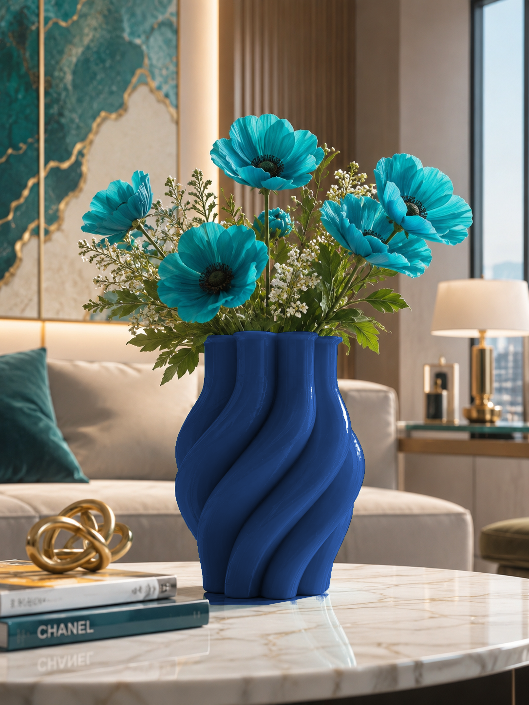 Jarrón Margherita – Jarrón de Diseño Moderno Impreso en 3D para Plantas y Flores | Macetero Decorativo de PETG para Decoración de Lujo del Hogar hecho en Italia - Color: Azul [fjoccola-variant-color:Blue]