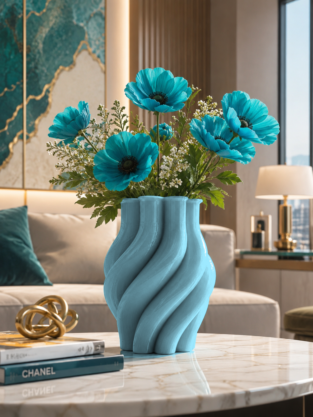 Jarrón Margherita – Jarrón de Diseño Moderno Impreso en 3D para Plantas y Flores | Macetero Decorativo de PETG para Decoración de Lujo del Hogar hecho en Italia - Color: Celeste [fjoccola-variant-color:Celeste]