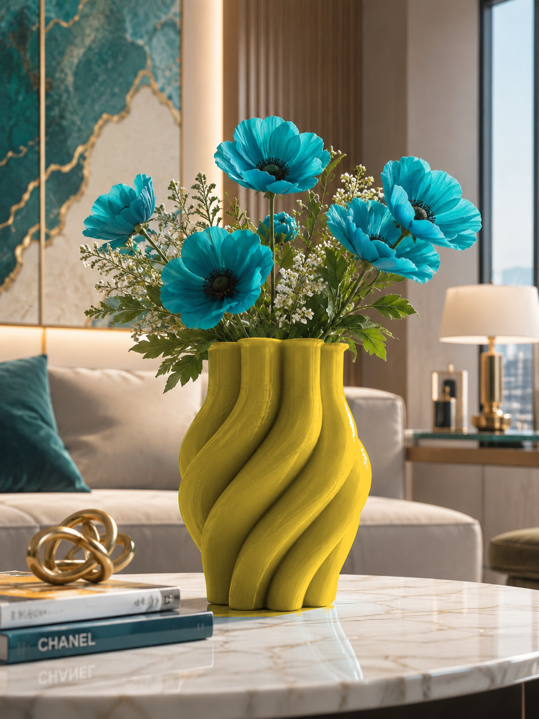 Jarrón Margherita – Jarrón de Diseño Moderno Impreso en 3D para Plantas y Flores | Macetero Decorativo de PETG para Decoración de Lujo del Hogar hecho en Italia - Color: Amarillo [fjoccola-variant-color:Giallo]