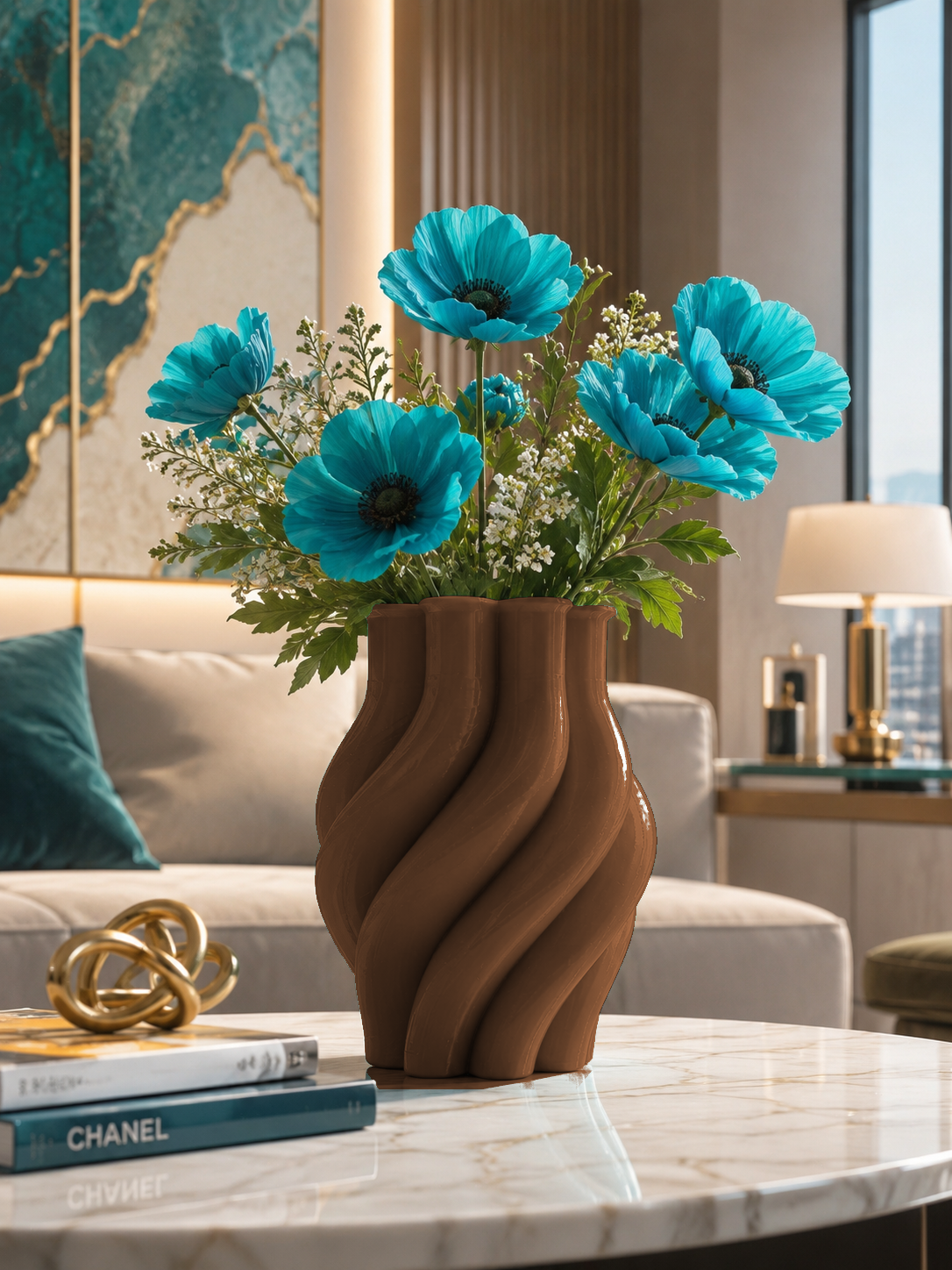 Jarrón Margherita – Jarrón de Diseño Moderno Impreso en 3D para Plantas y Flores | Macetero Decorativo de PETG para Decoración de Lujo del Hogar hecho en Italia - Color: Marrón [fjoccola-variant-color:Marrone]