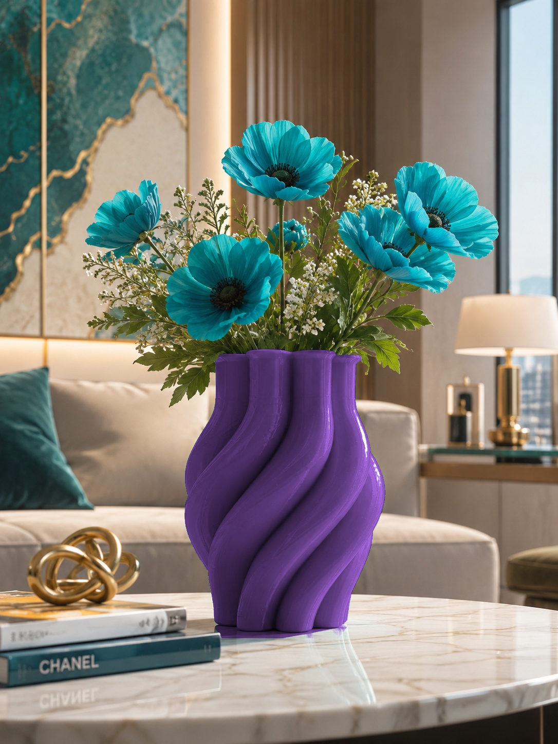 Jarrón Margherita – Jarrón de Diseño Moderno Impreso en 3D para Plantas y Flores | Macetero Decorativo de PETG para Decoración de Lujo del Hogar hecho en Italia - Color: Morado [fjoccola-variant-color:Purple]