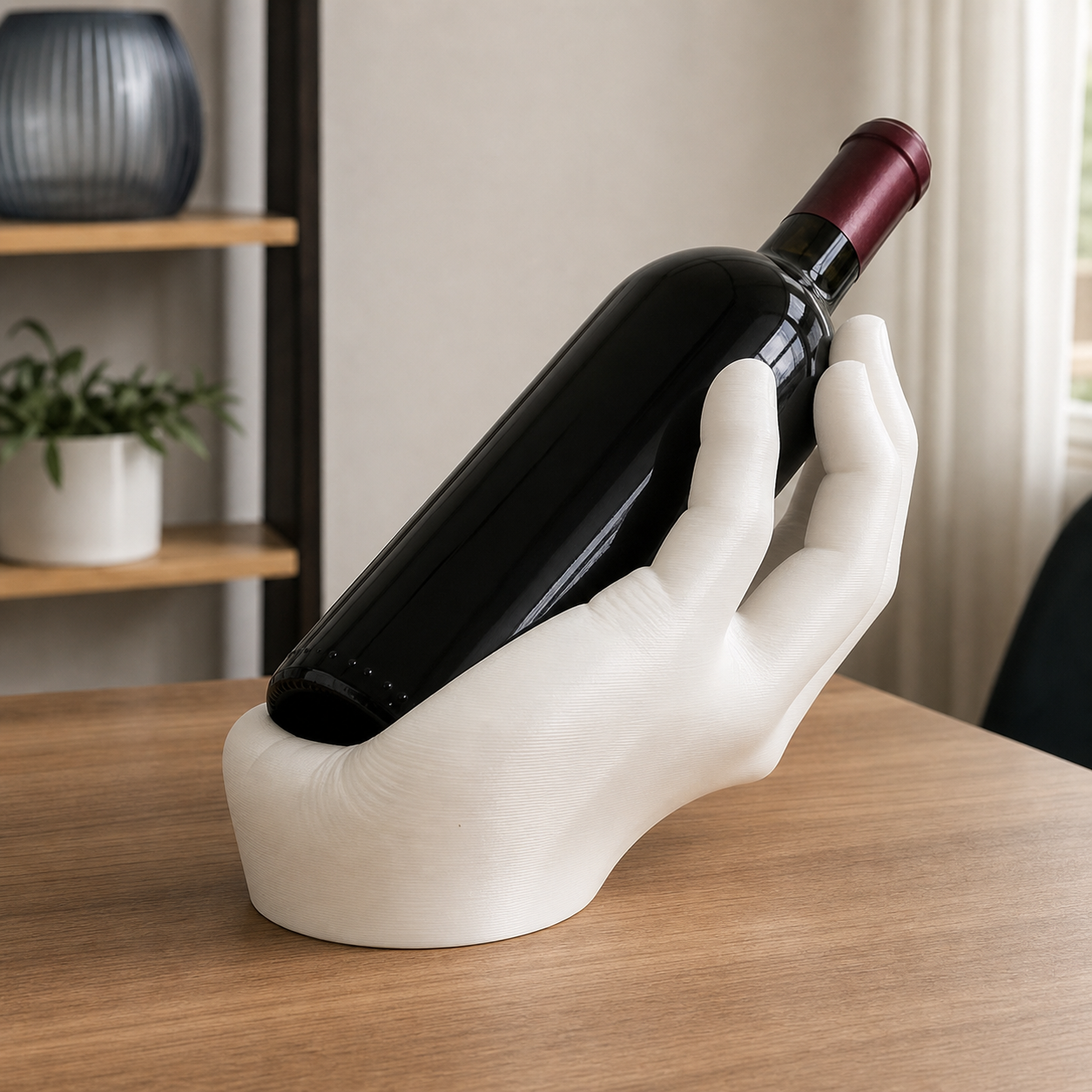 Porta Bottiglie a Forma di Mano Stampato in 3D in PETG– Design Scultoreo - Color: Bianco AI [fjoccola-variant-color:Bianco] [fjoccola-ai:1783000692273]