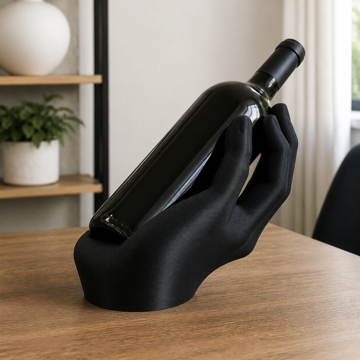 Porta Bottiglie a Forma di Mano Stampato in 3D in PETG– Design Scultoreo - Color: Nero AI [fjoccola-variant-color:Nero] [fjoccola-ai:1783000724139]