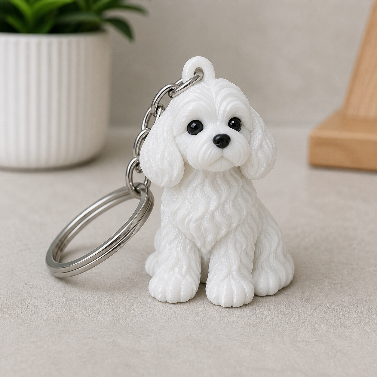 Cavapoo 3D Keychain - product image, color: White
