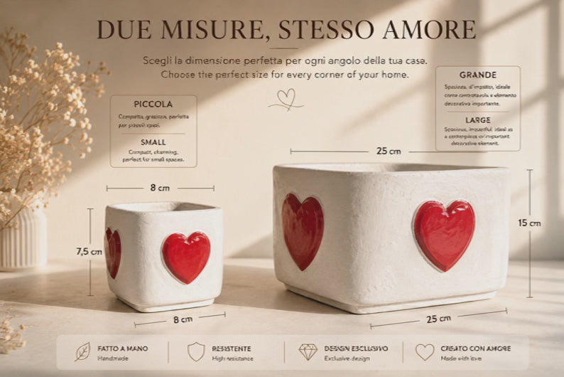 Discover the Cuore di Casa Heart Planter, a distinctive decorative planter designed in 3D and crafted from high-strength ceramic plaster.