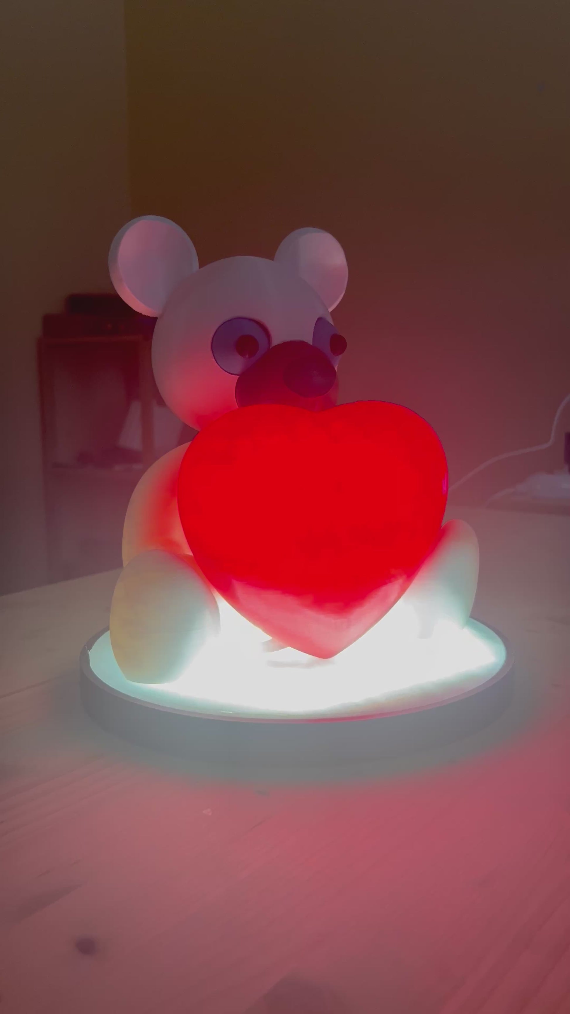 Cute bear LED lamp with glowing heart for modern home decor