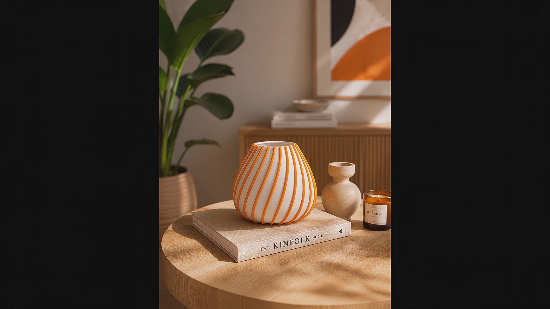 Discover a bold orange and white striped designer vase created to transform everyday interiors into distinctive spaces. With its sculptural silhouette, contemporary lines and eye-catching color contrast, this modern decorative vase makes a striking centerpiece for living rooms, dining areas, shelves and creative interiors. Available in three sizes for different spaces and styling needs.