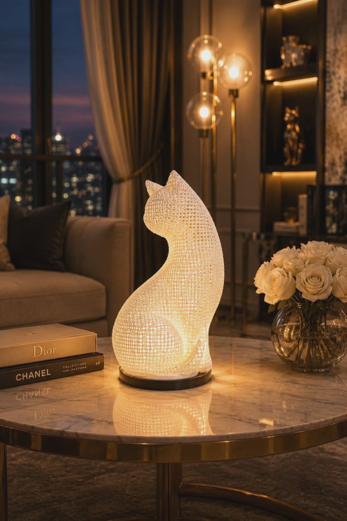 Experience the beauty of modern designer lighting with this luxury LED cat lamp. Its artistic silhouette and warm ambient glow create a sophisticated atmosphere in living rooms, bedrooms, offices and luxury interiors. Perfect for cat lovers and anyone looking for elegant decorative lighting that combines premium design with cozy ambiance.