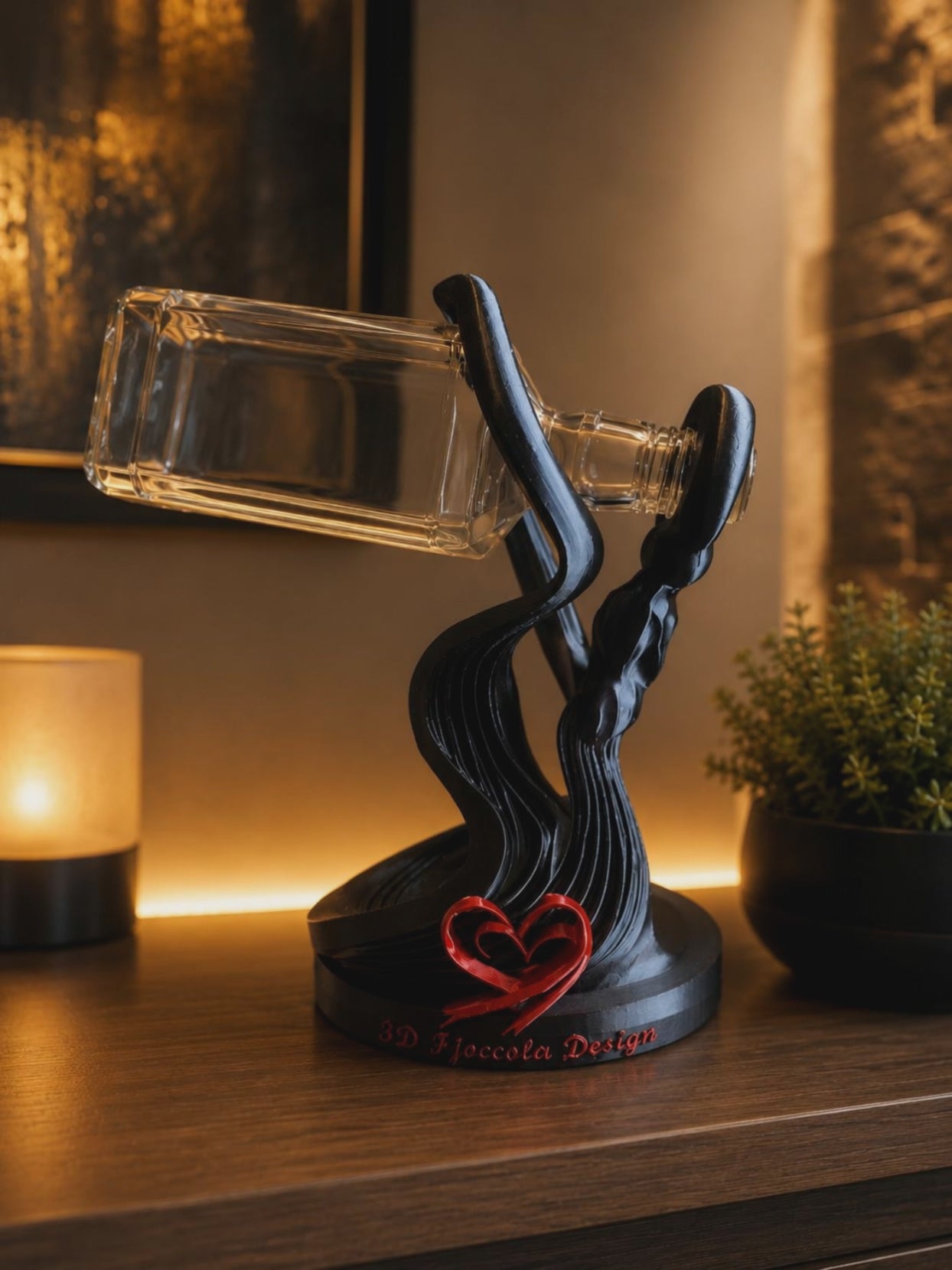 Watch the elegant floating bottle holder in action. Discover a premium 3D printed sculptural bottle stand designed for wine bottles, modern home decor, luxury kitchens, dining rooms and stylish interior spaces. Perfect gift idea for wine lovers, collectors and contemporary design enthusiasts.