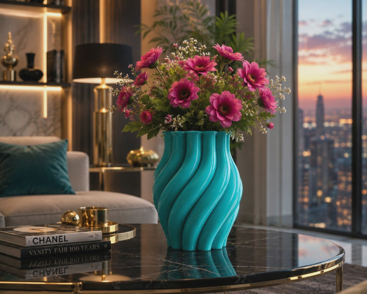 Discover the Margherita luxury designer vase, expertly 3D printed in premium PETG with an elegant spiral shape. Perfect for fresh flowers, artificial arrangements and modern interior decoration. Available in multiple sizes and handcrafted in Italy for contemporary home decor lovers.