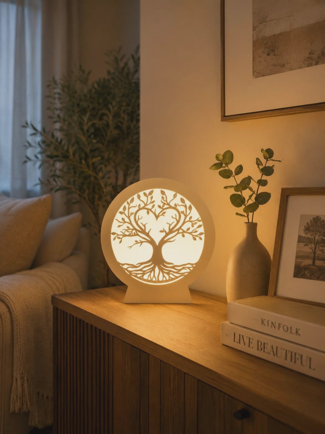 Elegant LED Tree of Life lamp for luxury home decor and cozy ambient lighting.