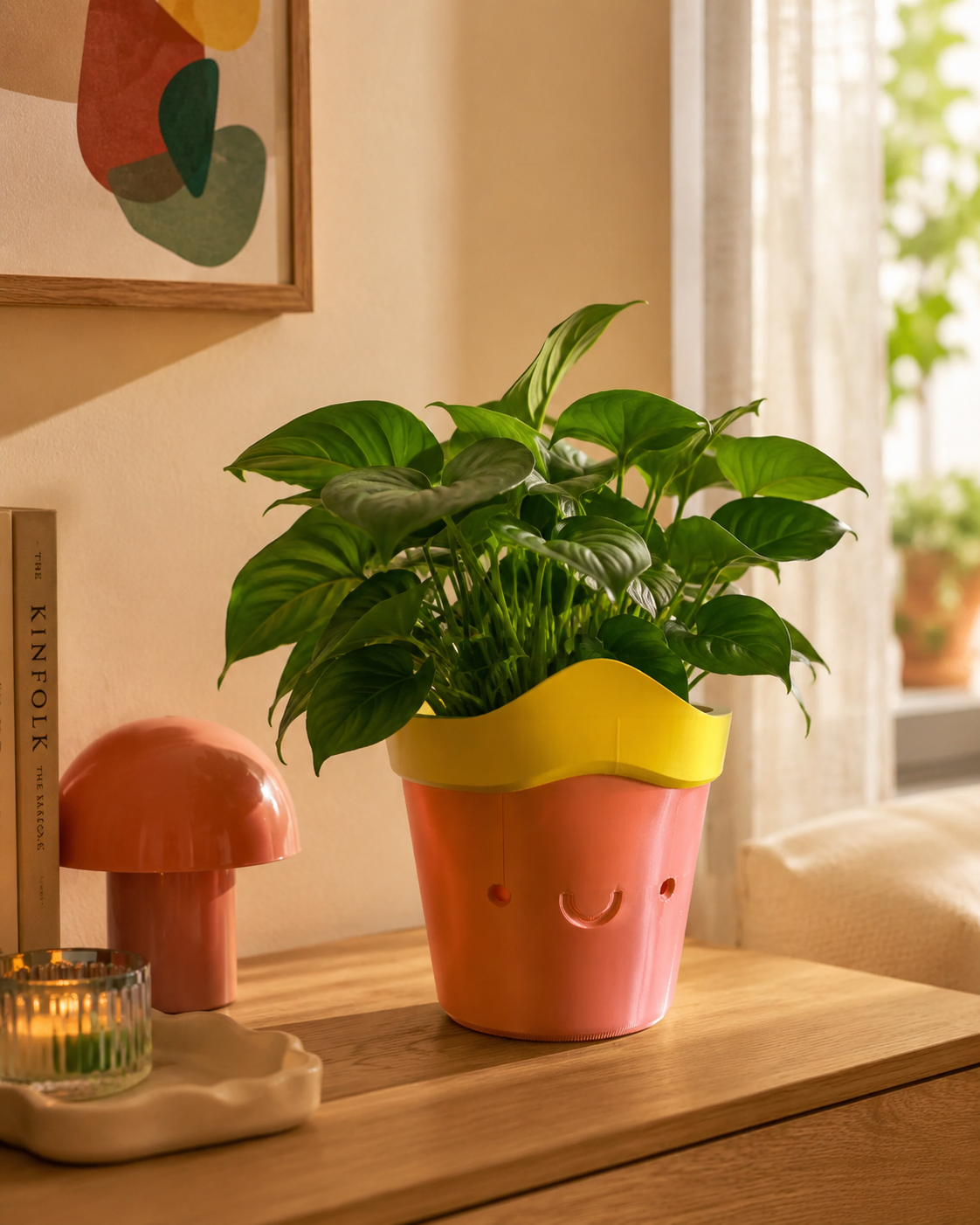 Vaso 3D Felice in PETG ecologico, design con volto sorridente
