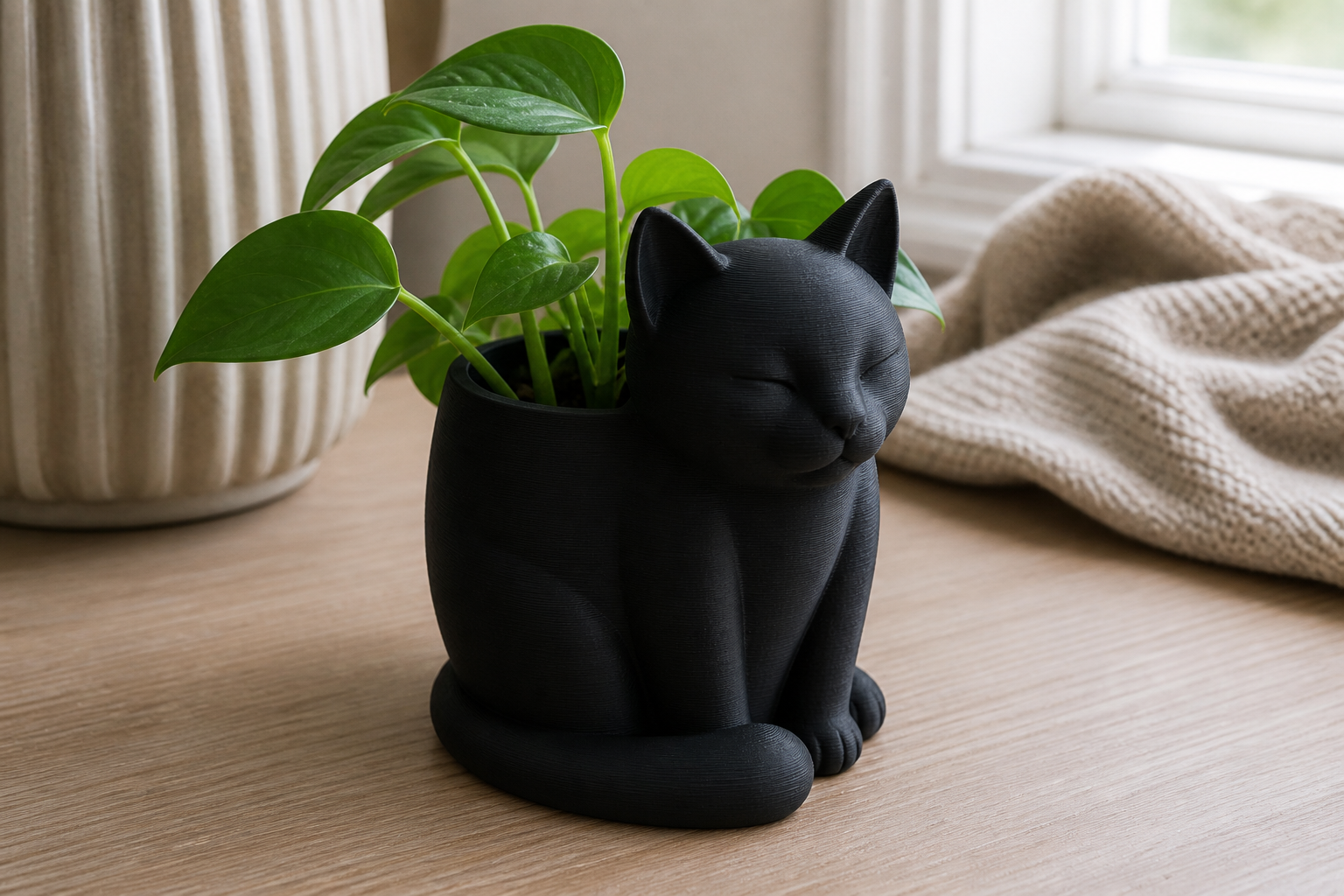 Vase a Cat – Porta Pianta Decorativo Stampato in 3D - Color: Black