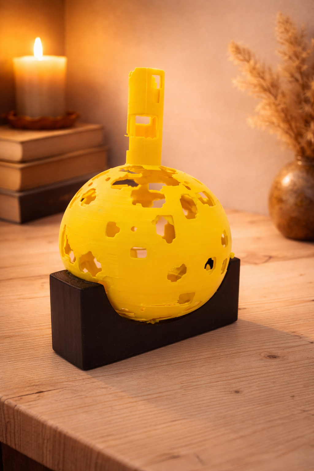 Vaso Damigiana Voronoi design moderno traforato su tavolo in legno