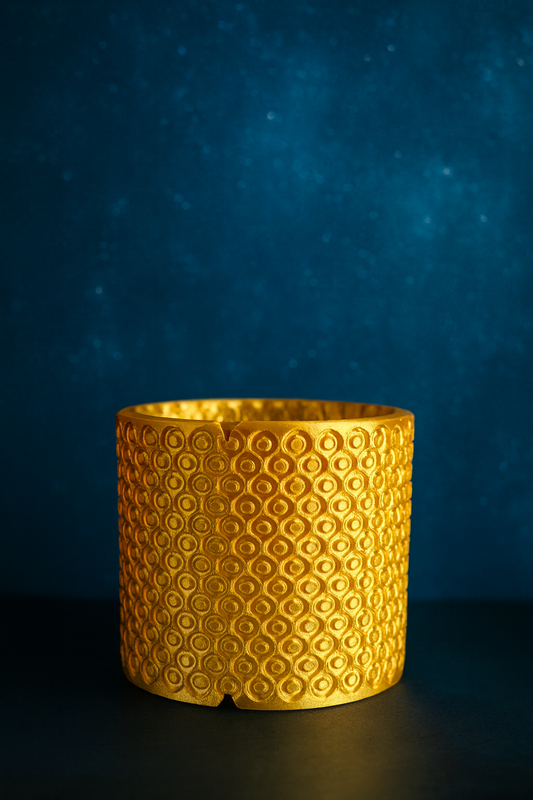 Vaso decorativo moderno dorato tondo stampato in 3D – vista prodotto