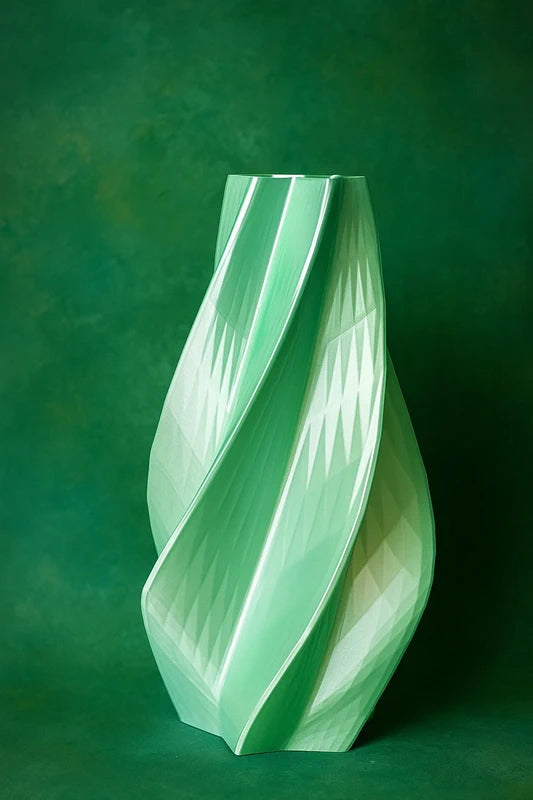 Vaso Onda Verde stampato in 3D, design moderno e decorativo Made in Italy
